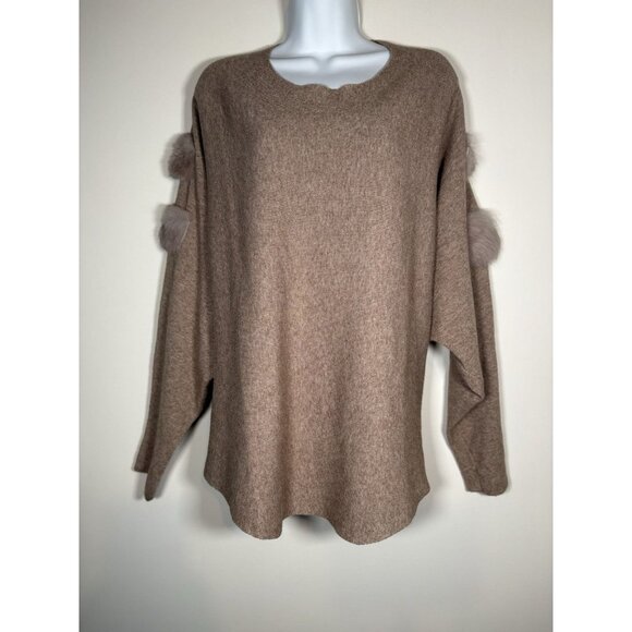 Jade Melody Tam Sweater Faux Fur Beige Quiet Luxury Old Money Size Medium/Large - Picture 1 of 14
